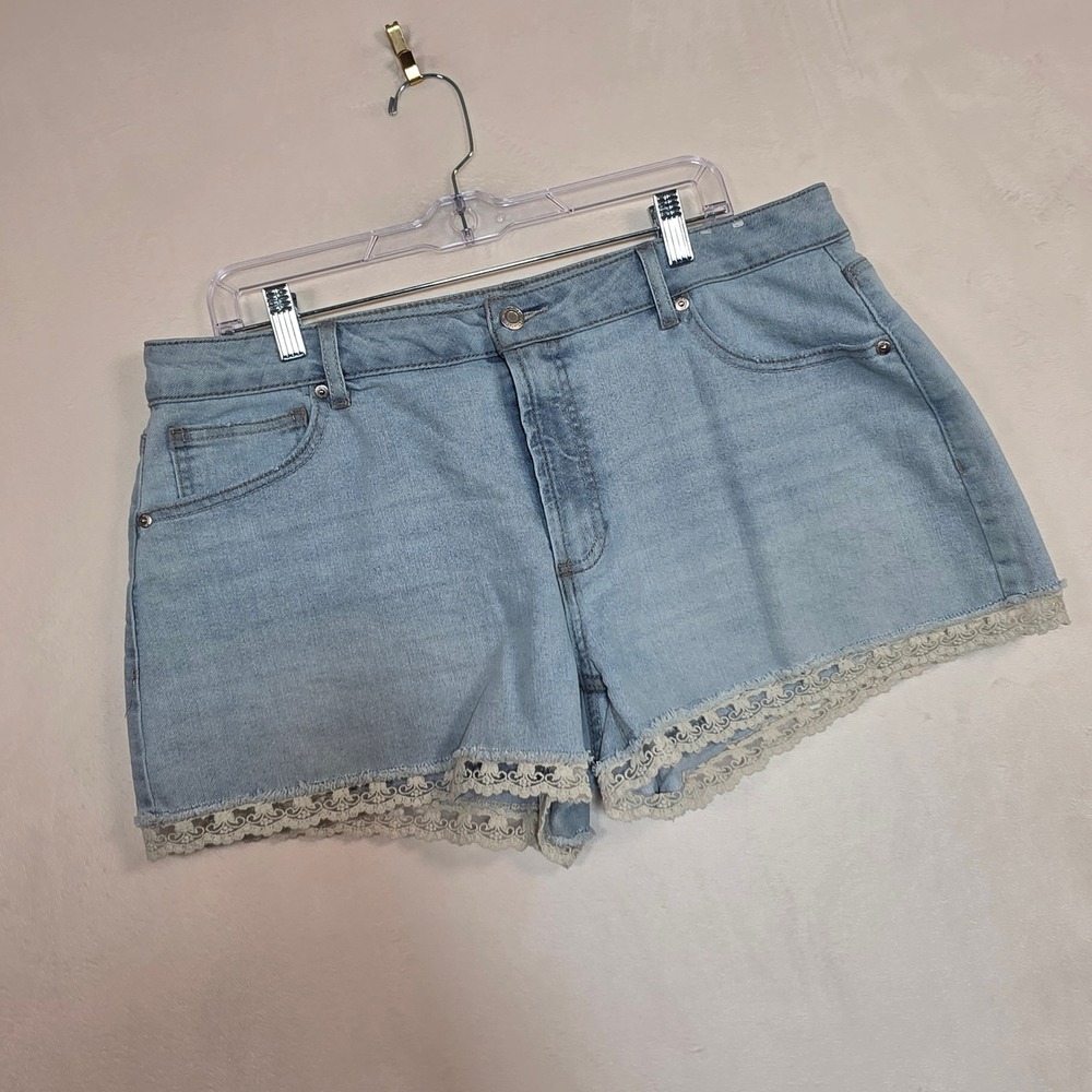 NoBo Denim Shorts Womens 16 Light Blue Boho Crochet Coquette Festival Coastal - Picture 15 of 16